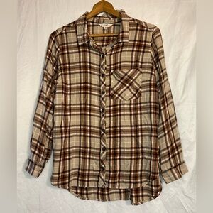 Terra & Sky Women’s Brown Plaid Long Sleeve Button Down Shirt size OX (14W)